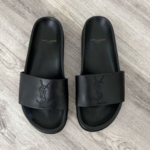 YSL Black Leather Slides Sandals